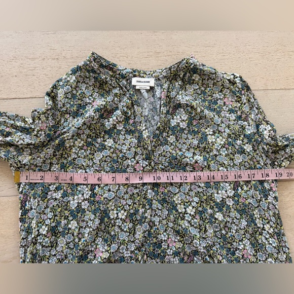 Zadig & Voltaire Women’s Tink Blouse Size Medium Ditsy Floral Popover Top Green - Picture 9 of 10